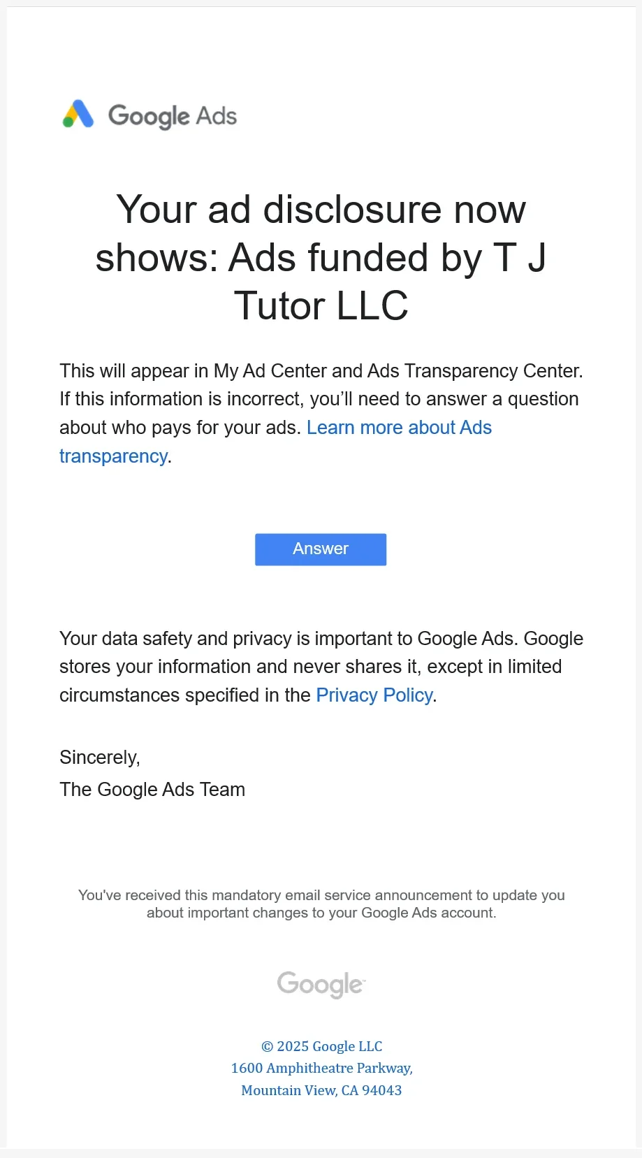 Thread 'Google's Newest Transparency Update'